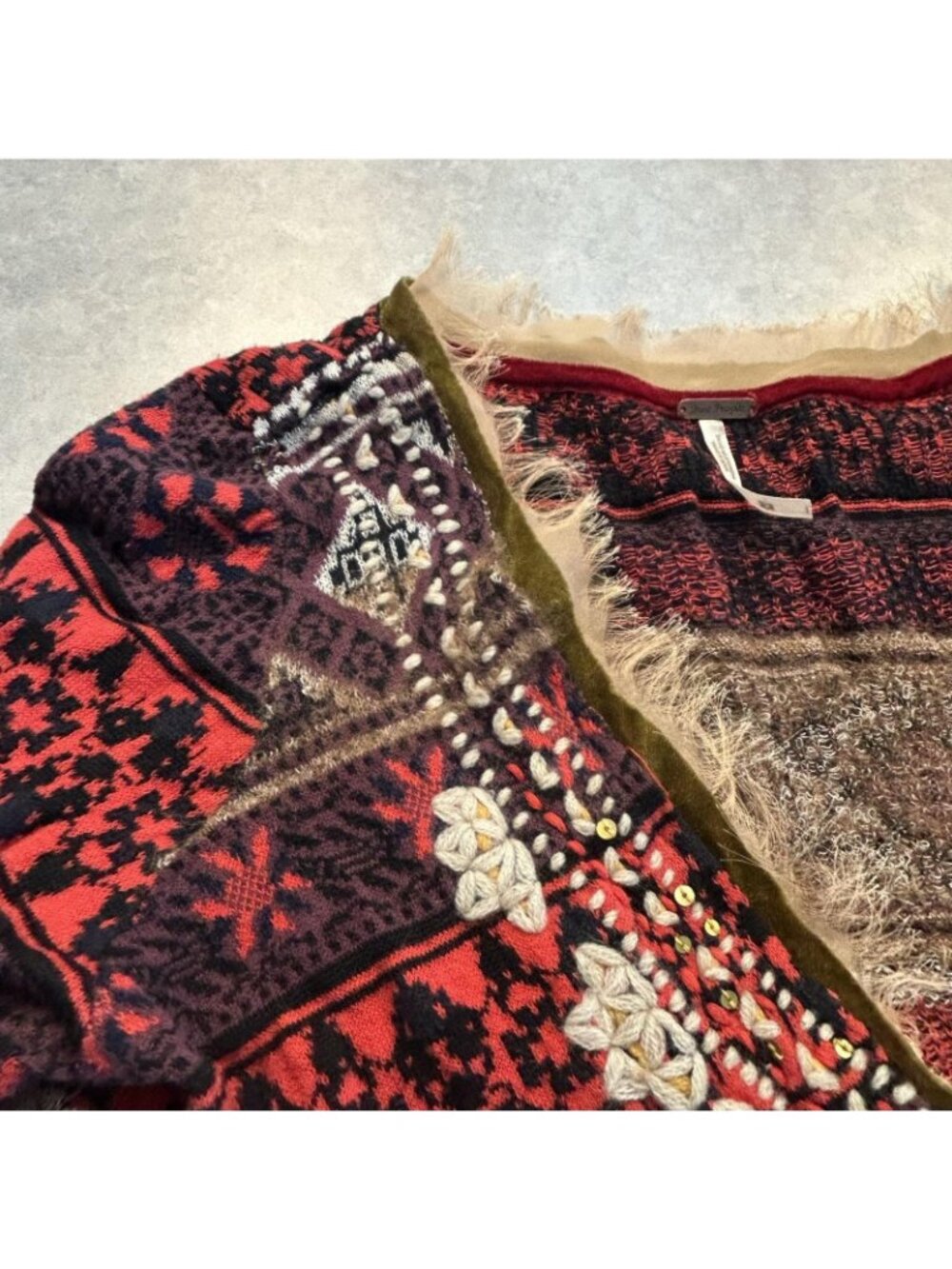 Free People Sweater Womens M Wool Alpaca Blend Embroidered Sequin Boho Hippie - Picture 4 of 15